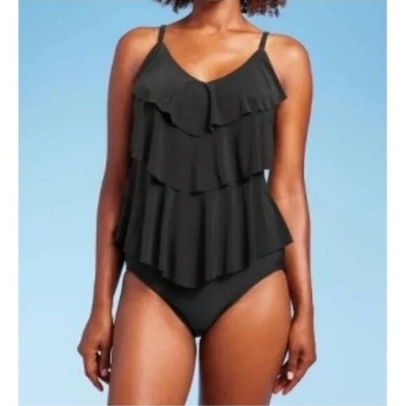 Aqua Green Black Bathing Suit Top - Picture 3 of 4